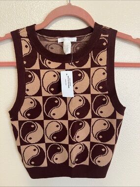 Full Tilt Brown & Tan Yin Yang Knit Tank